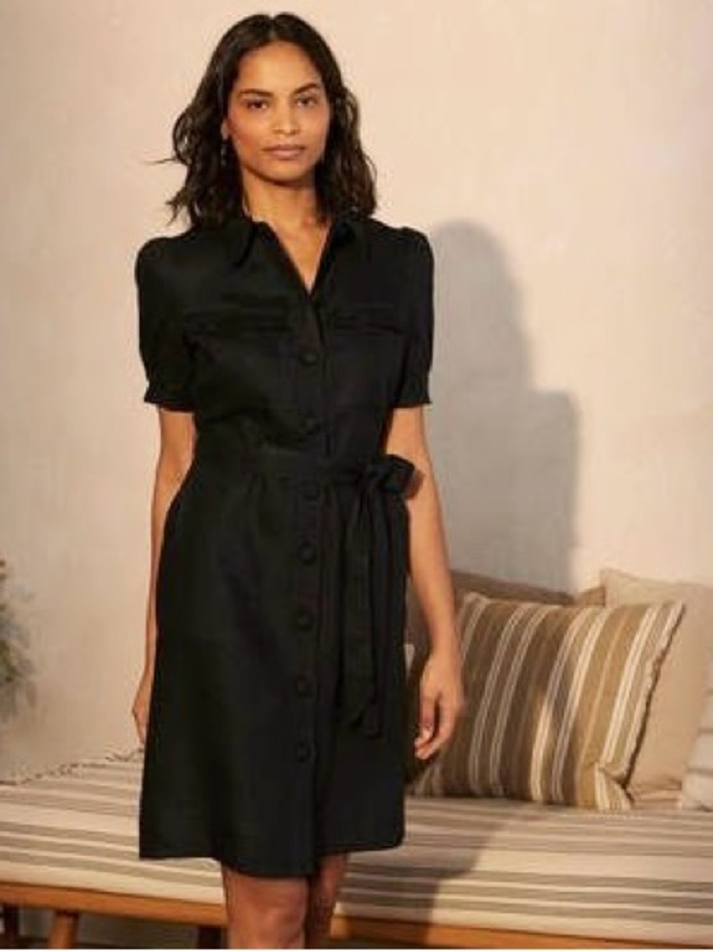 Boden Carrie Linen Shirt Dress in Black size 12R US